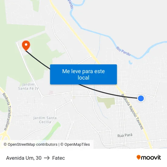 Avenida Um, 30 to Fatec map