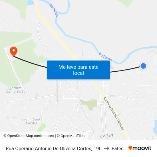 Rua Operário Antonio De Oliveira Cortes, 190 to Fatec map