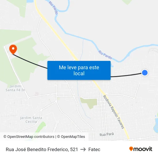 Rua José Benedito Frederico, 521 to Fatec map