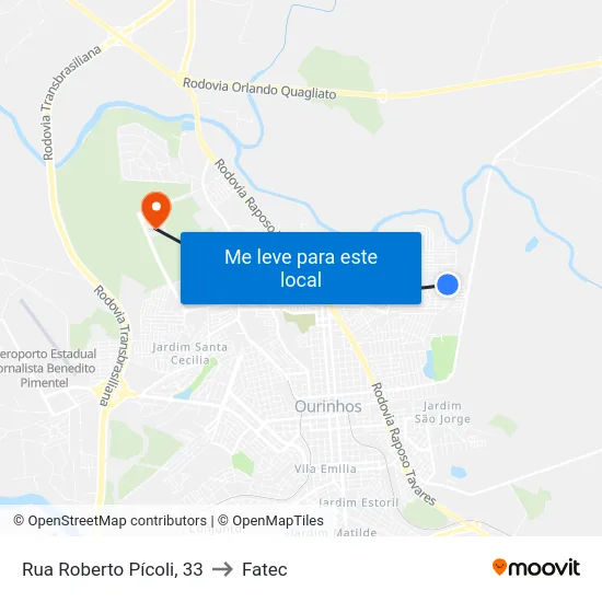 Rua Roberto Pícoli, 33 to Fatec map