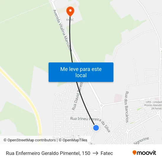 Rua Enfermeiro Geraldo Pímentel, 150 to Fatec map