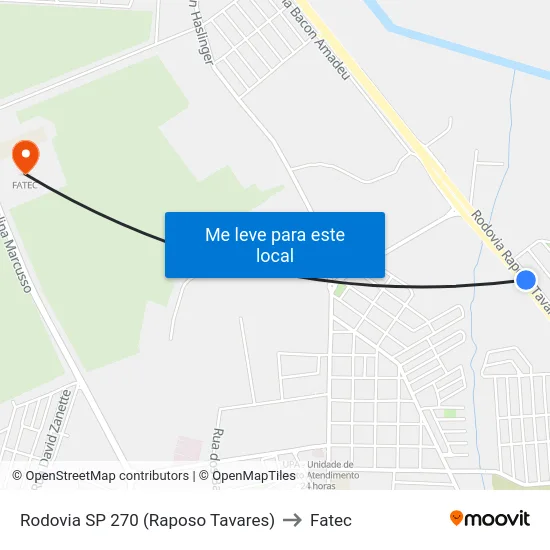 Rodovia SP 270 (Raposo Tavares) to Fatec map
