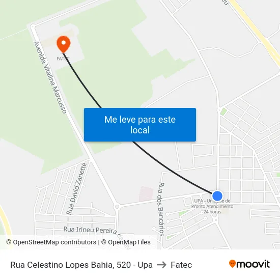 Rua Celestino Lopes Bahia, 520 - Upa to Fatec map