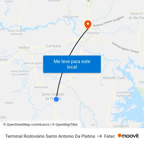 Terminal Rodoviário Santo Antonio Da Platina to Fatec map