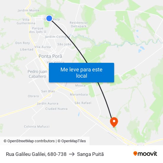 Rua Galileu Galilei, 680-738 to Sanga Puitã map