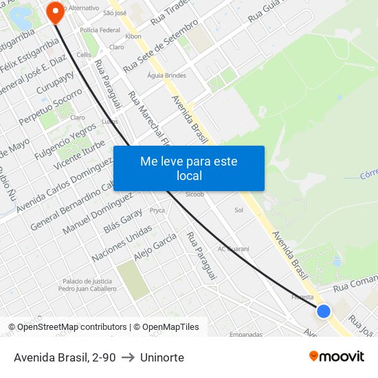 Avenida Brasil, 2-90 to Uninorte map