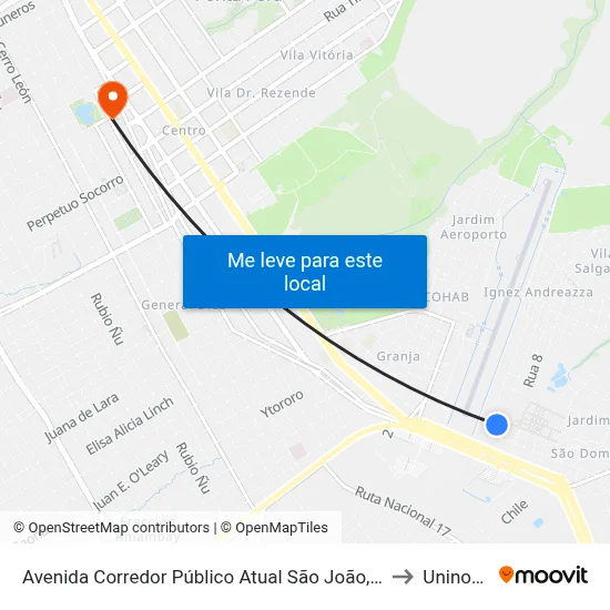 Avenida Corredor Público Atual São João, 184 to Uninorte map