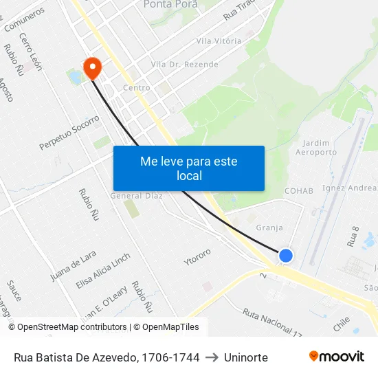 Rua Batista De Azevedo, 1706-1744 to Uninorte map