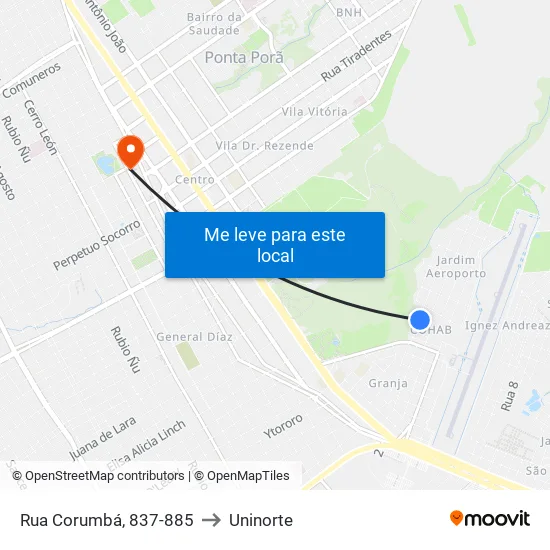 Rua Corumbá, 837-885 to Uninorte map