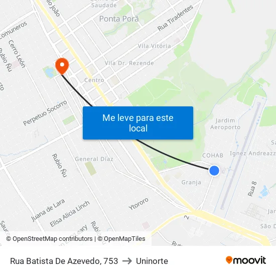 Rua Batista De Azevedo, 753 to Uninorte map
