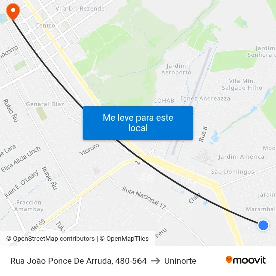 Rua João Ponce De Arruda, 480-564 to Uninorte map