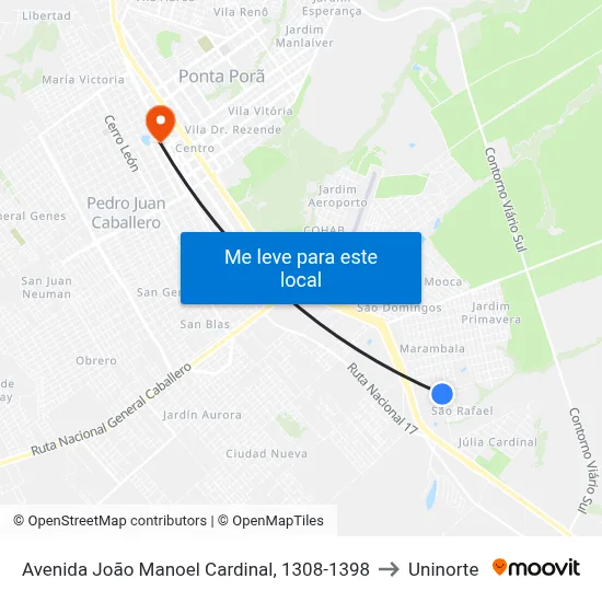 Avenida João Manoel Cardinal, 1308-1398 to Uninorte map