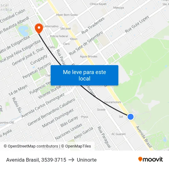 Avenida Brasil, 3539-3715 to Uninorte map