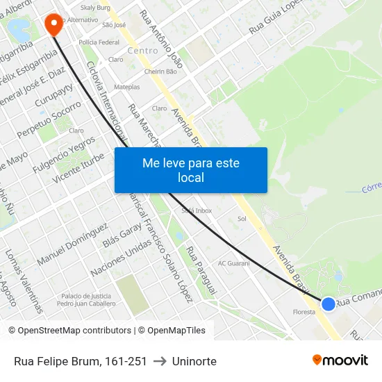 Rua Felipe Brum, 161-251 to Uninorte map