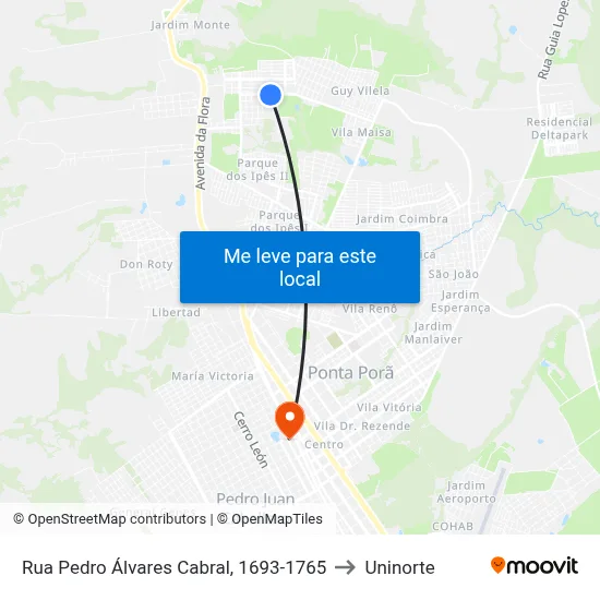 Rua Pedro Álvares Cabral, 1693-1765 to Uninorte map
