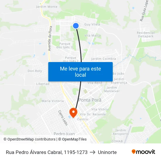 Rua Pedro Álvares Cabral, 1195-1273 to Uninorte map