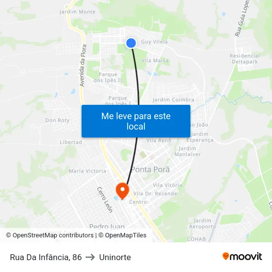 Rua Da Infância, 86 to Uninorte map