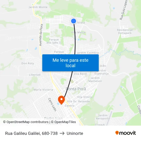 Rua Galileu Galilei, 680-738 to Uninorte map