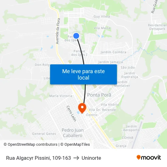 Rua Algacyr Pissini, 109-163 to Uninorte map