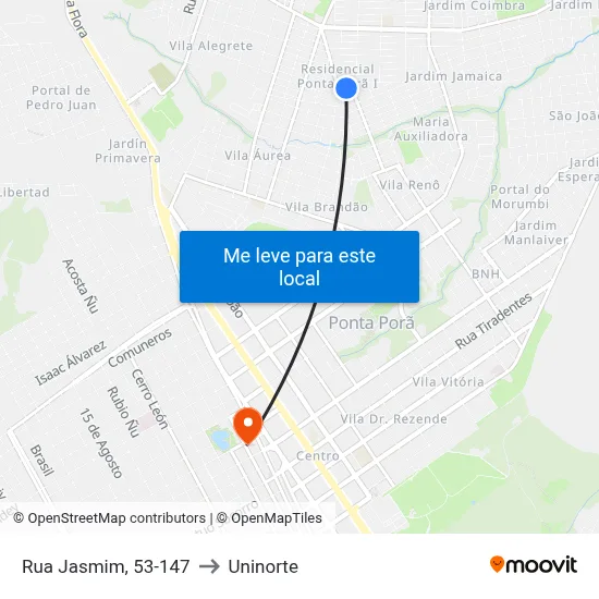 Rua Jasmim, 53-147 to Uninorte map