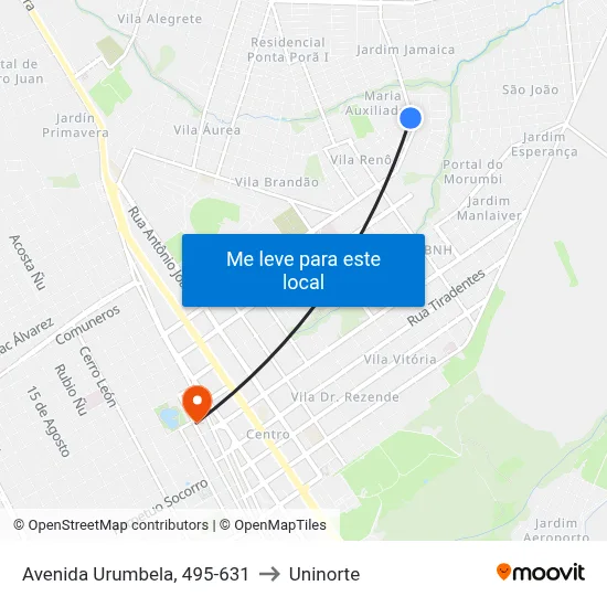 Avenida Urumbela, 495-631 to Uninorte map