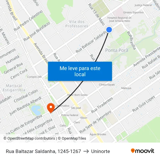 Rua Baltazar Saldanha, 1245-1267 to Uninorte map
