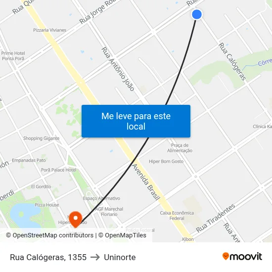 Rua Calógeras, 1355 to Uninorte map