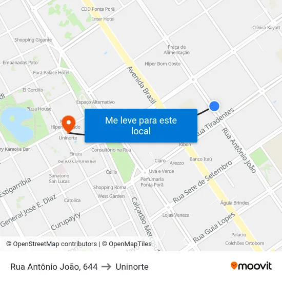 Rua Antônio João, 644 to Uninorte map