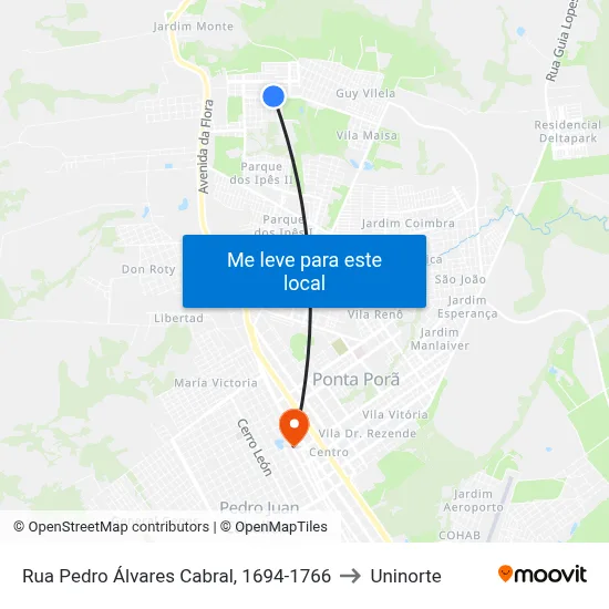 Rua Pedro Álvares Cabral, 1694-1766 to Uninorte map