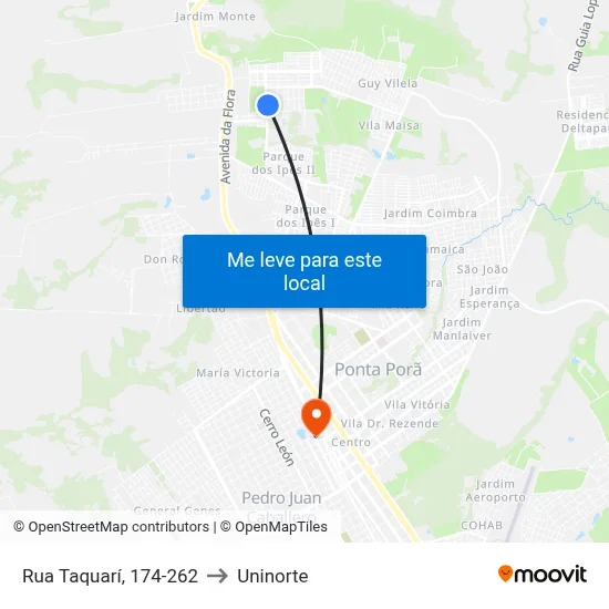 Rua Taquarí, 174-262 to Uninorte map