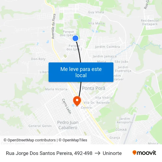Rua Jorge Dos Santos Pereira, 492-498 to Uninorte map