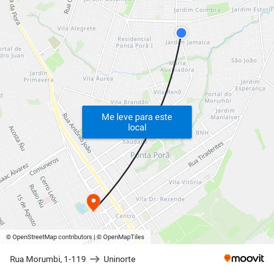 Rua Morumbi, 1-119 to Uninorte map