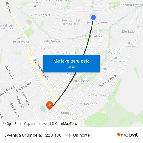 Avenida Urumbela, 1223-1301 to Uninorte map