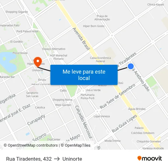 Rua Tiradentes, 432 to Uninorte map