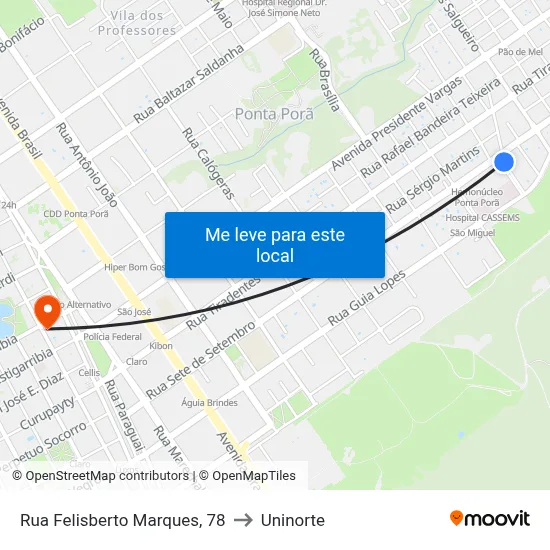 Rua Felisberto Marques, 78 to Uninorte map