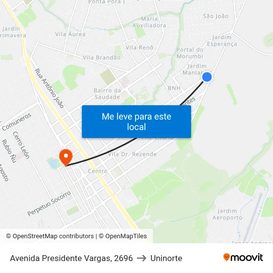 Avenida Presidente Vargas, 2696 to Uninorte map