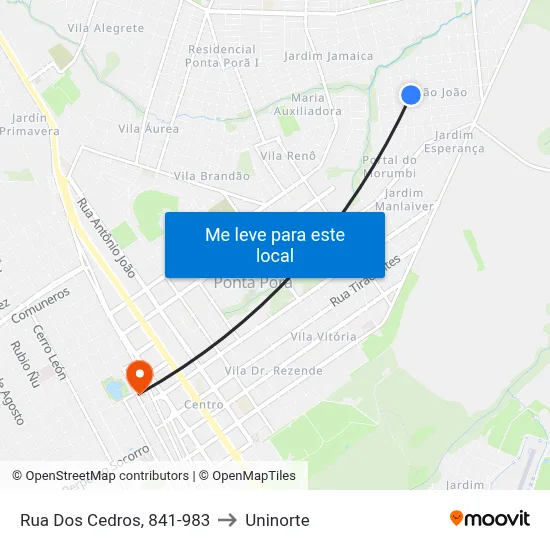 Rua Dos Cedros, 841-983 to Uninorte map
