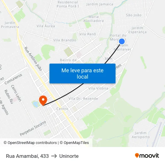 Rua Amambaí, 433 to Uninorte map