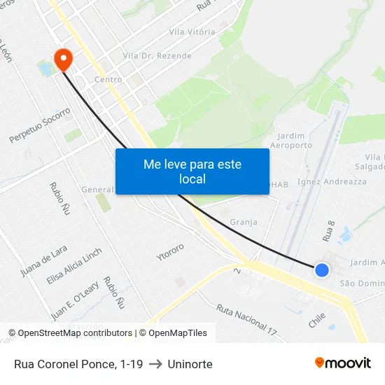 Rua Coronel Ponce, 1-19 to Uninorte map