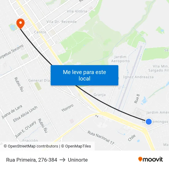 Rua Primeira, 276-384 to Uninorte map