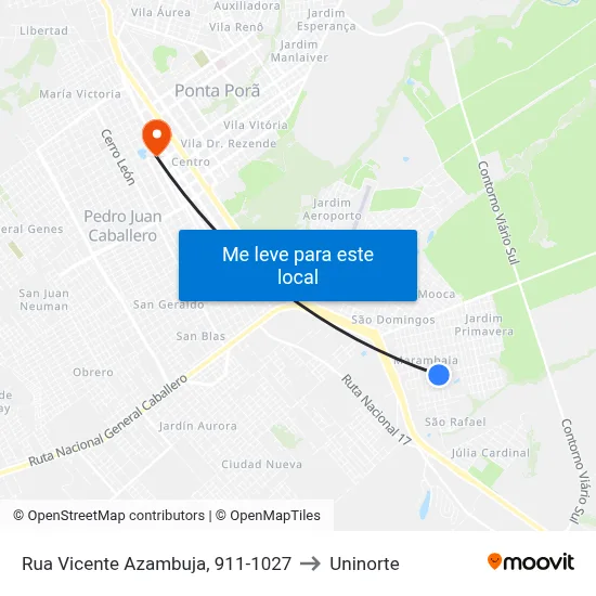Rua Vicente Azambuja, 911-1027 to Uninorte map