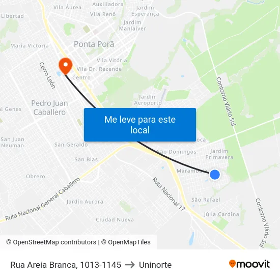 Rua Areia Branca, 1013-1145 to Uninorte map