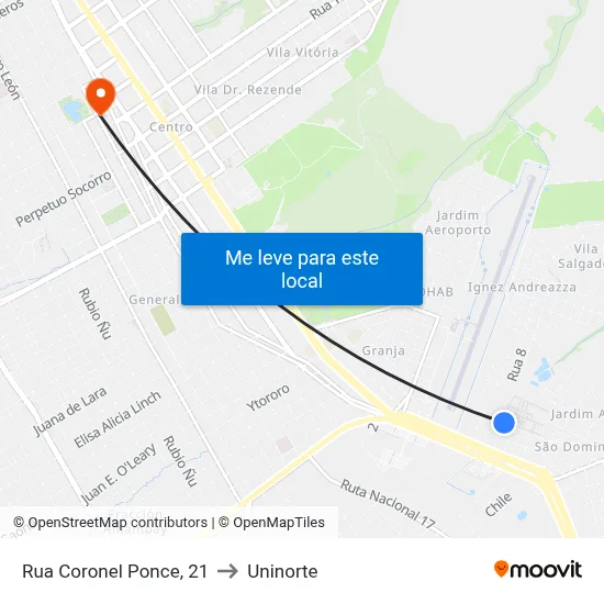 Rua Coronel Ponce, 21 to Uninorte map