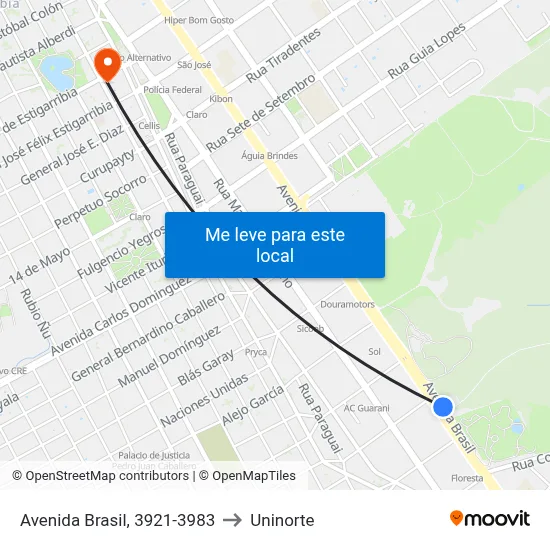 Avenida Brasil, 3921-3983 to Uninorte map