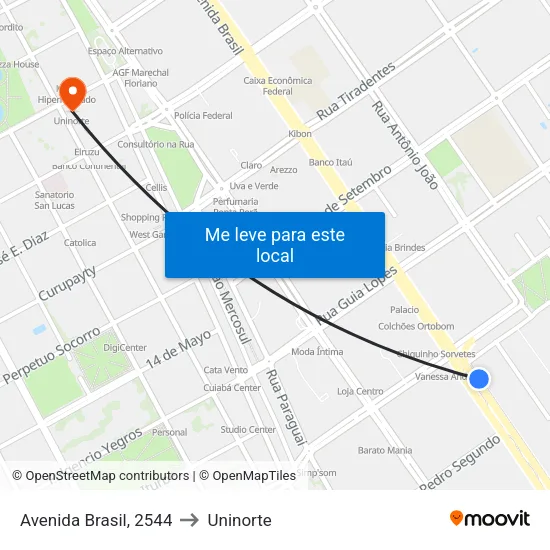 Avenida Brasil, 2544 to Uninorte map