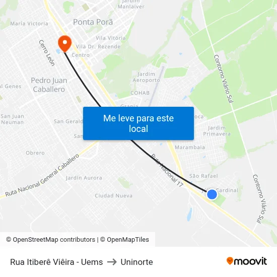 Rua Itiberê Viêira - Uems to Uninorte map