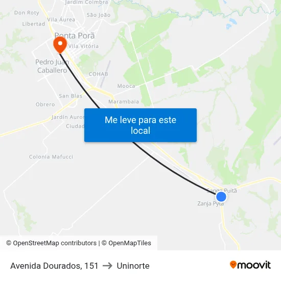 Avenida Dourados, 151 to Uninorte map