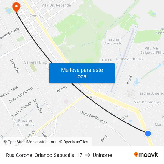 Rua Coronel Orlando Sapucáia, 17 to Uninorte map