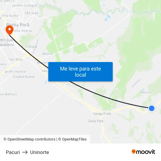 Pacuri to Uninorte map