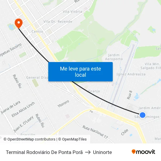 Terminal Rodoviário De Ponta Porã to Uninorte map